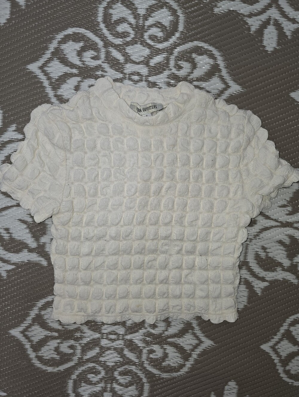 Urban Outfitters Cream Textured Waffle Short Sleeve Top